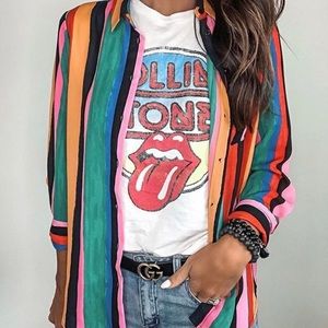 Who What Wear multi coloured button down blouse